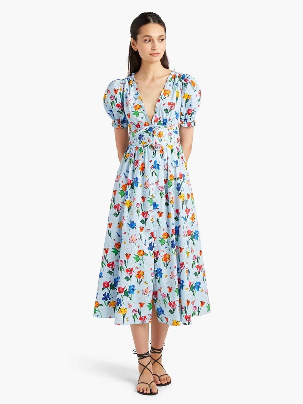 Hill House Home Sabrina Nap Dress in Light Blue Space Floral size XS